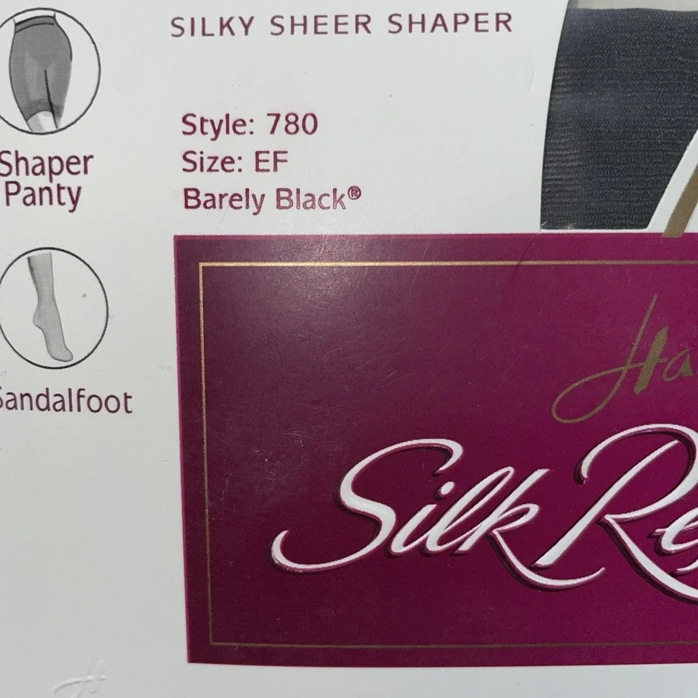 Hanes Silk Reflections Barely Black Shaper Panty Sandalfoot Pantyhose 780 EF NOS
